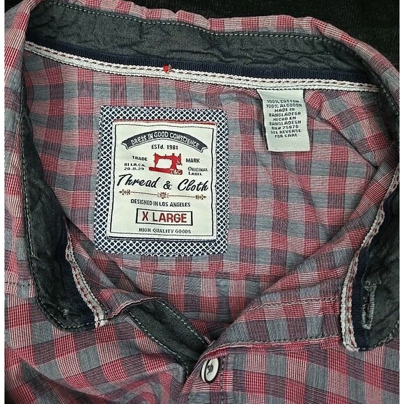 Thread & Cloth Men's XL L/S Red/Black Plaid Casual Button Down - Picture 8 of 8